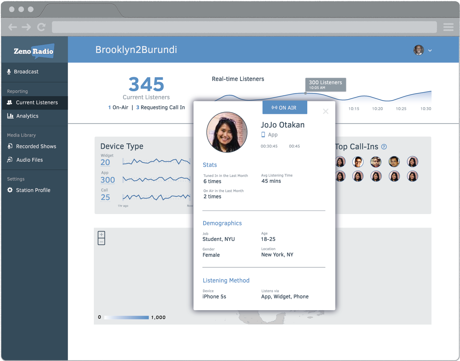 Caller profile screen